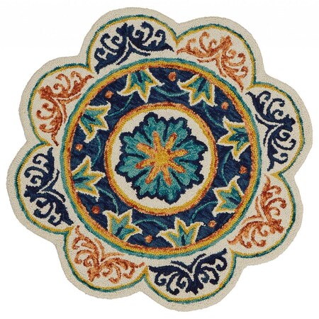 Palacedesigns 6 ft. Decorative Round Rug; Ivory & Navy PA2627817